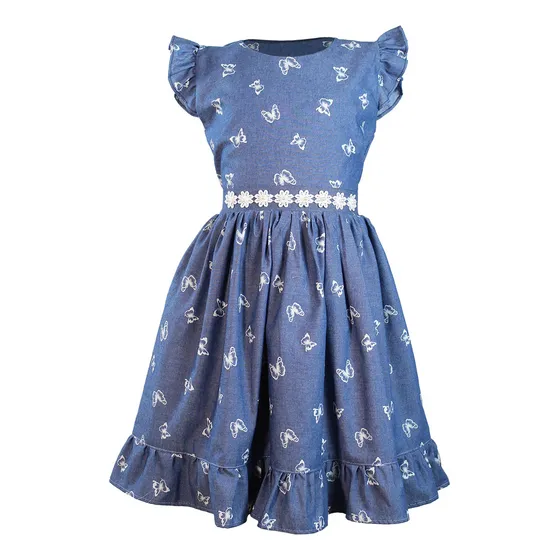 Vestido Mariposa Chambray Estampado Para Niñas