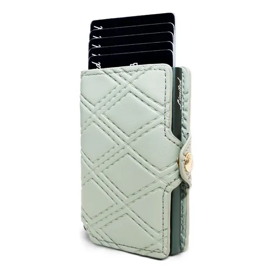 Billetera Limited Diamond De Cuero Pu Elegante Y Duradera Verde Claro Bordado