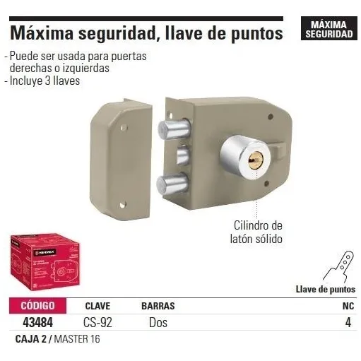 Cerradura De Sobreponer 2 Barras Hermex 43484