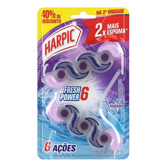 Detergente Sanitário Bloco Lavanda Harpic Fresh Power 6 2 Unidades Grátis 40% de Desconto na 2ª Unidade