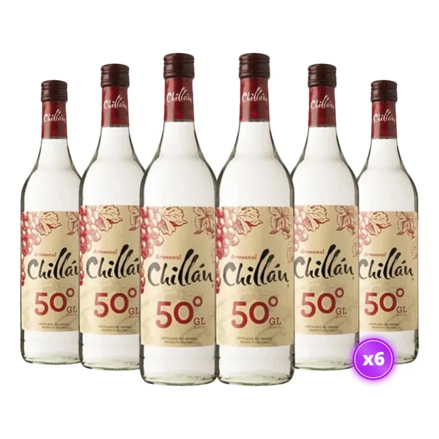 Pack 6x Aguardiente Chillán 900ml 50 ( Destilado De Grano )