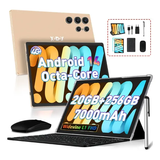 Tablet Xgody K10 10.1" Android 14 20GB RAM+256GB Almacenamiento Ampliable 1TB, Batería 7000mAh, Dual SIM 4G LTE, Con Teclado Mouse Y Lápiz Óptico