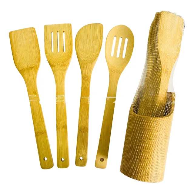 Set De Cucharas X4 Grandes Fabricado Con Bamboo Para Cocina 