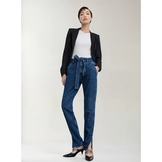 Kosiuko - Jeans Tiro Medio Recto Cinto Desmontable Kosiuko