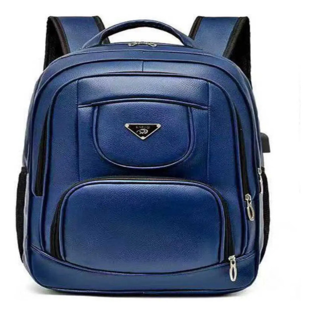 Mochila De Couro Impermeável Reforçada Volta A Aula Escolar Azul Listras Mochila De Couro Impermeável Reforçada Volta A Aula Escolar Azul Listras