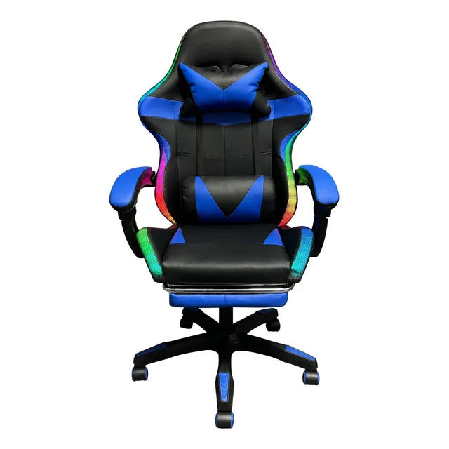 Silla Tipo Gamer Con Luz Led Reclinable Reposapies Mx Color Azul Material Del Tapizado Cuero Sintético