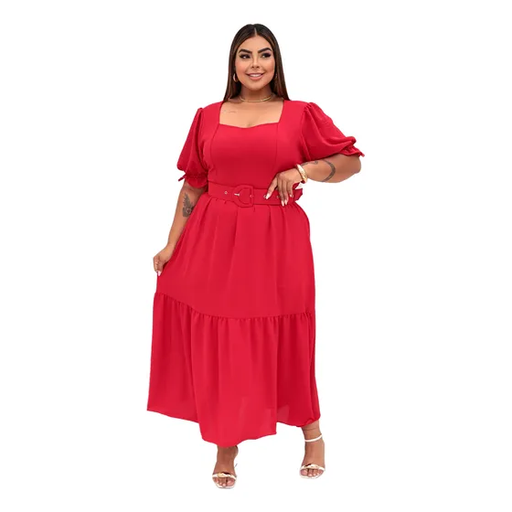 Vestido Plus Size Confortavel E Elegante Com Cinto Premium