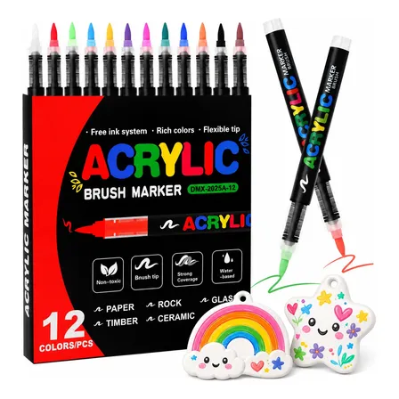 Kit 12 Canetas Marcador Acrílico Pincel Vidro Madeira Pedra
