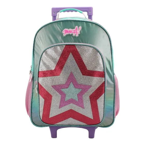Mochila Carro Muaa Estrella 18 PuLG Escolar Niña Infantil Color Agua Diseño De La Tela Liso