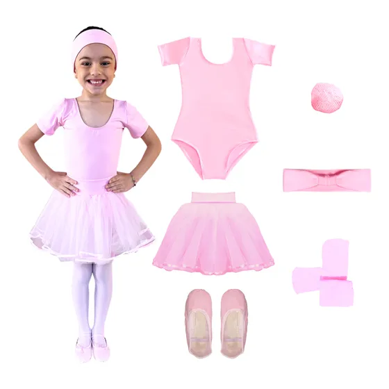Kit Ballet Infantil 6 Itens Com Saia De Tule Tou Tou Balé