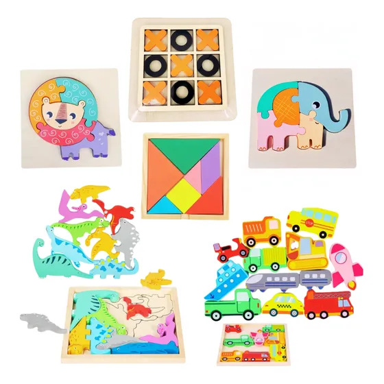 Juegos De Encastre Montessori De Madera Kit Por 6 Juegos Mix