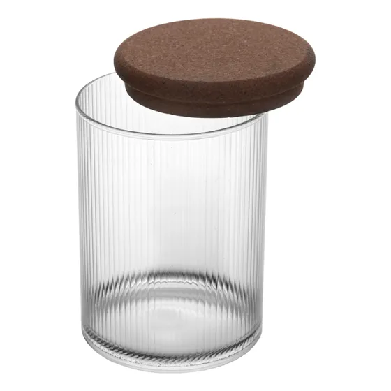 Pote De Vidro Canelado Frisos Com Tampa Rolha Cortiça 850ml