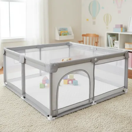 Cercadinho Bebê Grande Chiqueirinho Cercado Infantil 180x145 Cinza Liso
