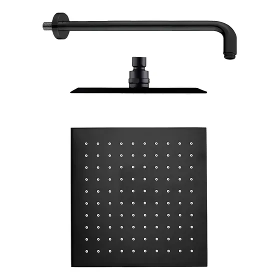 Regadera Cuadrada 20cm Negra Acero Inox Con Tubo 40cm RCT104 Meer Color Negro