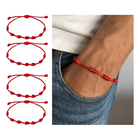 10 Pulseras 7 Nudos Protección  Envidia Suerte Por Mayor Rojo 21 Cm 21 Cm
