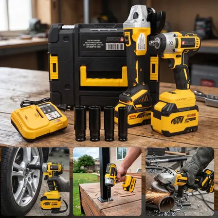 Kit Esmerilhadeira Angular 11000rpm + Chave Impacto Bateria Amarelo 110v/220v 50 Hz/60 Hz
