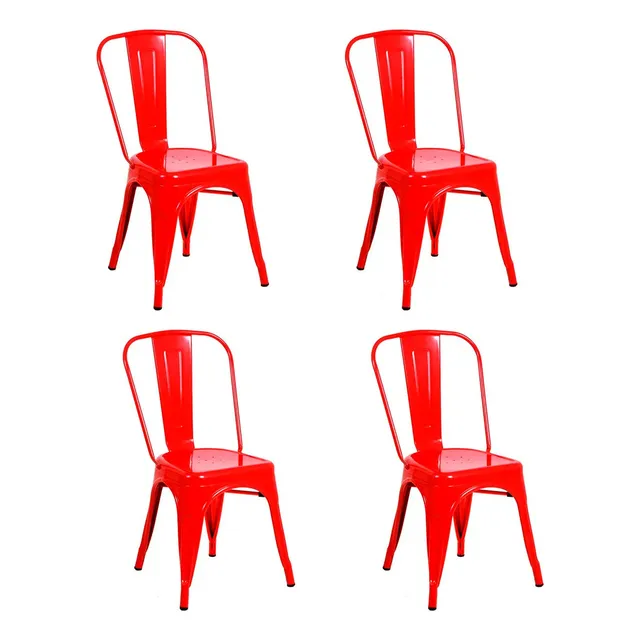 Kitul Home Set 4 Sillas Tolix Comedor Metálicas Vintage Industrial Rojo