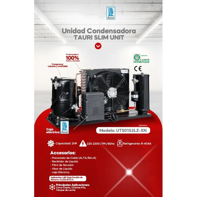 Unidad 2 Hp Tecumseh Francés 220 Volt Ph1 R-404 Nueva