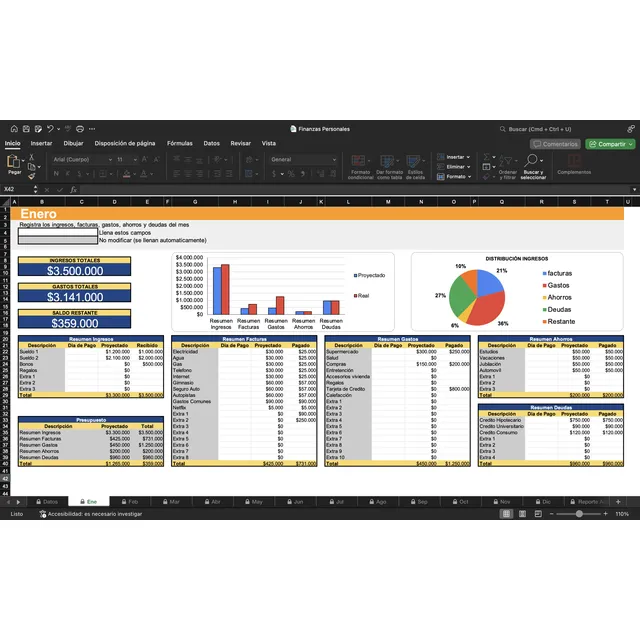 Plantilla Finanzas Personales - Excel