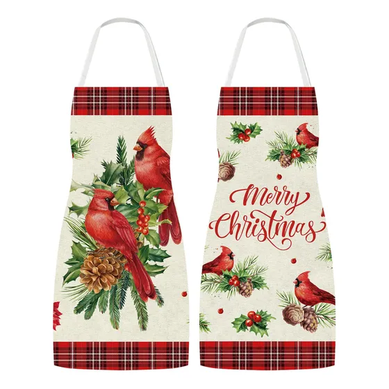 Delantal Navidad Diseño Pajaro Rojo Ajustabl Cocina Lavabl 2