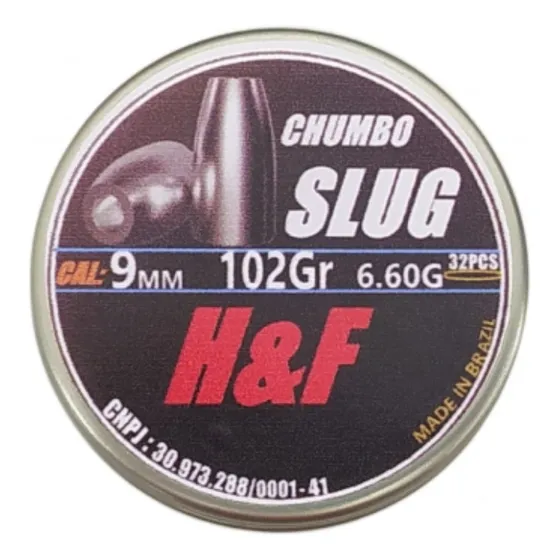 Chumbinho Slug 9mm 102gr 6.6g 32 Unidades Ponta Oca H&f