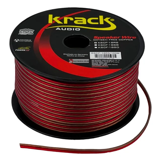 Rollo De Cable Para Bocina 100mts Calibre 18 X 2 Krack Audio Color Rojo