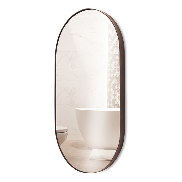 Espelho Oval 76x43cm Banheiro Moderno Moldura Couro Espelho Oval 76x43cm Banheiro Moderno Moldura Couro