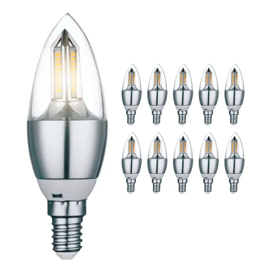 Kit 10 Lâmpada Led Vela 4w  E14 - Base Fina Lustre 10unidade