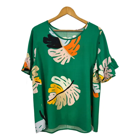 Musculosa Con Volados Poplin Estampado Talle Grande Felizfem