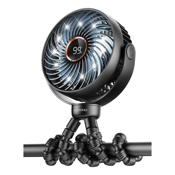 Ventilador Para Cochecito Shewind, Portátil, 3600 Mah, Luz L