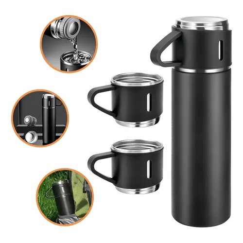 Vittak Garrafa Térmica 500ml Kit 3 Xícaras Antivazamento Café Inox