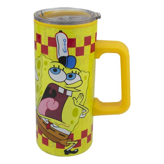 Termo Doble Pared Con Asa Bob Esponja 25 Aniversario 500 Ml Color Amarillo