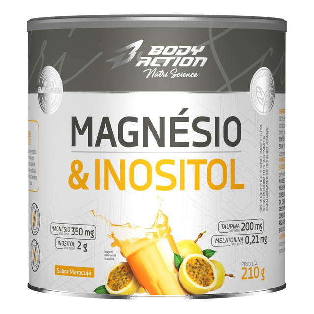 Magnésio E Inositol Taurina Melatonina 210g Bodyaction Sabor Maracujá Magnésio E Inositol Taurina Melatonina 210g Bodyaction Sabor Maracujá