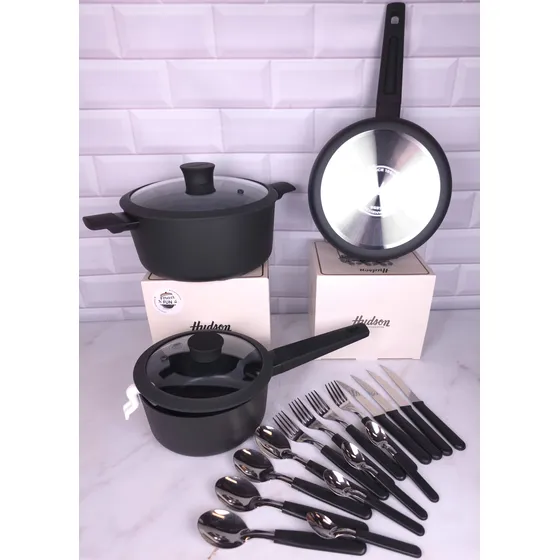 Batería Hudson Teflón 4 Capas Set Juego Cocina Ollas 6 Pz