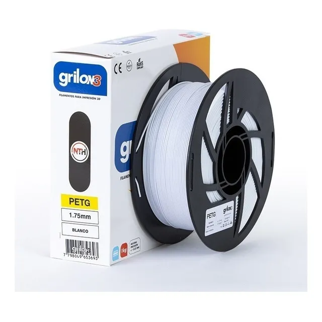 Filamento 3D Grilon3 PETG de 1.75mm y 1kg blanco