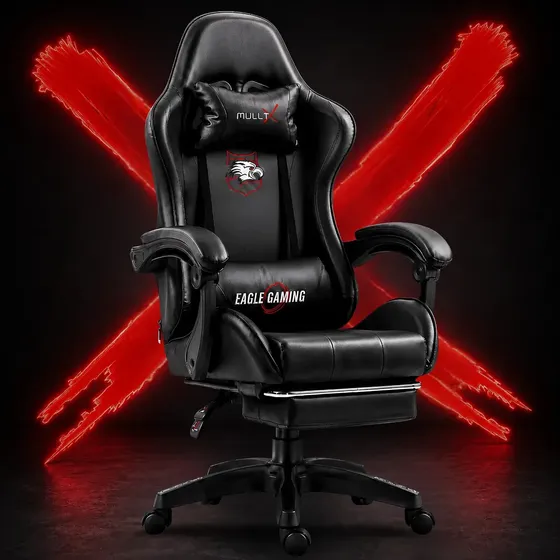 Cadeira Gamer Escritório Com Apoio Para Os Pés Grande Confortavel e Ergonômica Cor Preto Marca MULLTX GAMING
