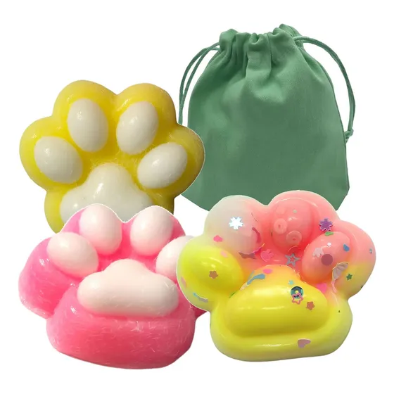 3 Squishy Mochi Huella Grande Peluda Con Bolsa De Pana