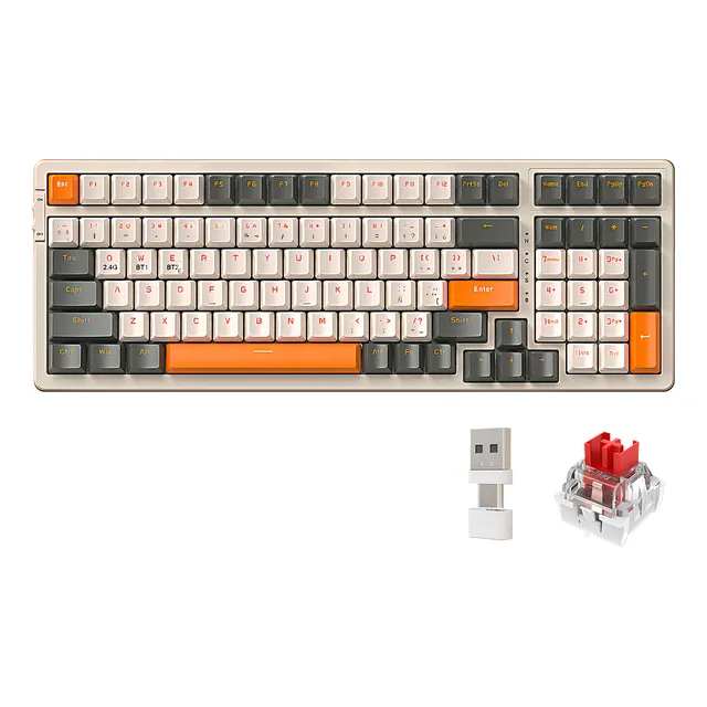 Free Wolf Teclado Inalámbrico Bluetooth WIFI K96 Gamer Mecánico QWERTY Español Latinoamérica Intercambio en Caliente Con Eje Rojo
