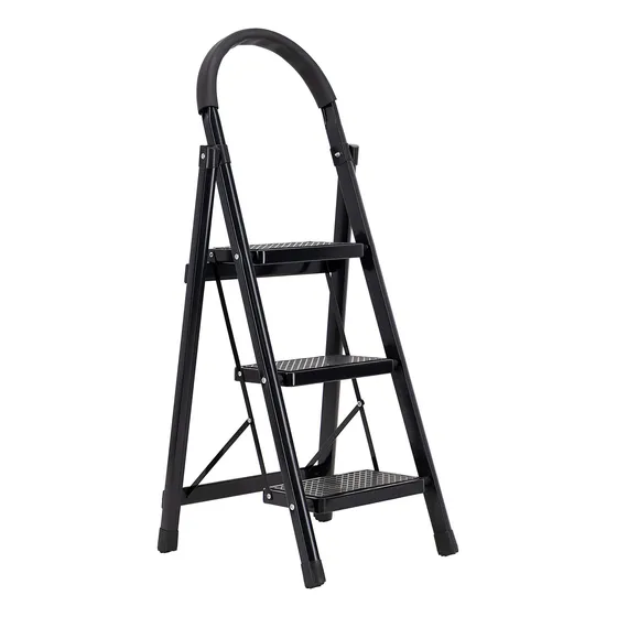 Escalera De Acero Tubular 3 Peldaños Negra Resistente Homex Negro