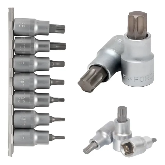 Jogo De Soquetes Bits Torx T20 A T55 Encaixe 1/2 Com 7 Pçs