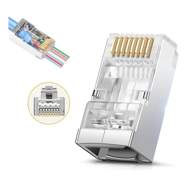 50 Conectores Rj45 Cat6 Cat 6a Blindados Chapado En Oro