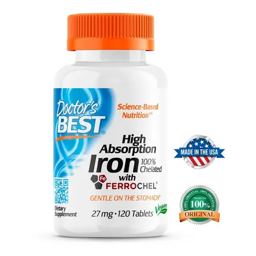 Doctor's Best Iron Iron de alta absorción con sabor sin sabor a Ferrochel USA