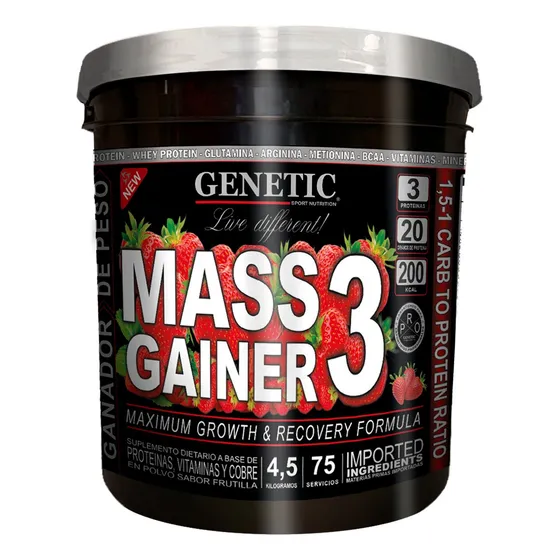 75 Días Mass Gainer Genetic Desarrollo Muscular Proteínas Sabor Frutilla