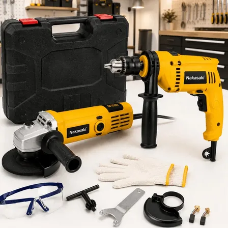 Furadeira Nakasaki 1000w Com Maleta E Esmerilhadeira Amarelo 220v 50/60 Hz