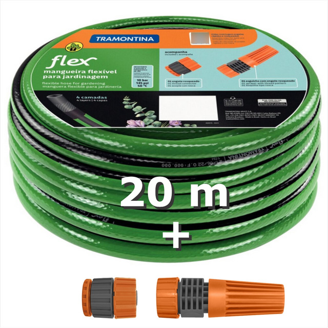 Mangueira Flex Para Jardim 20 Metros Tramontina Verde/preta Pvc Engate Rosqueado E Esguich... Mangueira Flex Para Jardim 20 Metros Tramontina Verde/preta Pvc Engate Rosqueado E Esguich...