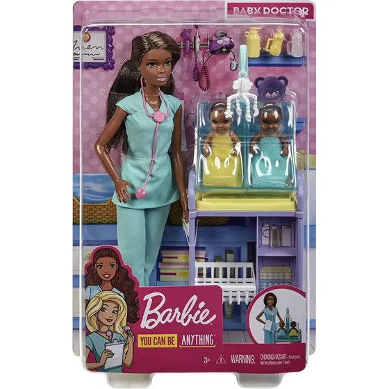 Barbie Doctora Pediatra Muñeca Morena 2 Bebes