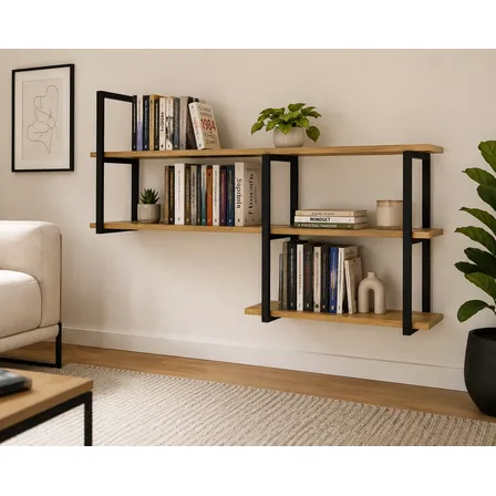 Estante Para Livros Suspensa Decoração Industrial Metalon Marrom