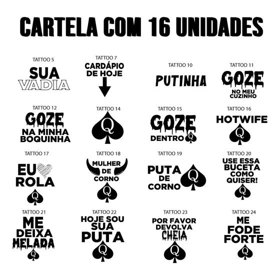 Cartela Com 16 Tatuagens Cuckold Hotwife