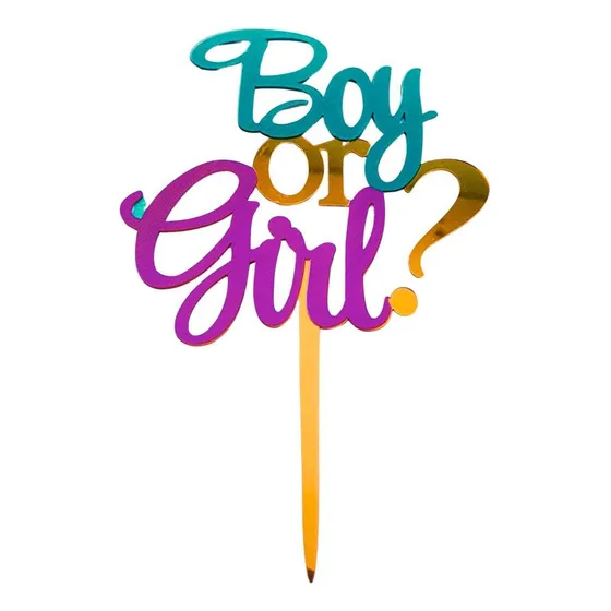 Topo De Bolo Chá Revelação Boy Or Girl Topper De Bolo Cor Sortida Topo Bolo Chá Revelação