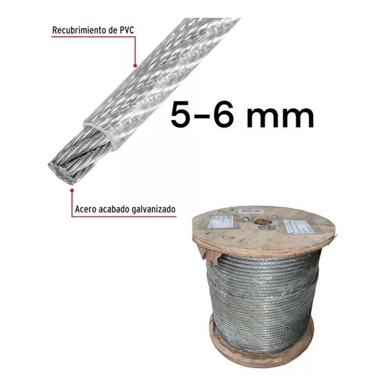 Guaya De Acero Forrada 7/32 5-6 Mm Rollo De 10 Mtr